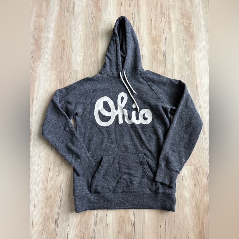 Homage Ohio Script Hoodie Gray Pullover Sweatshirt Size L Soft Vintage Graphic